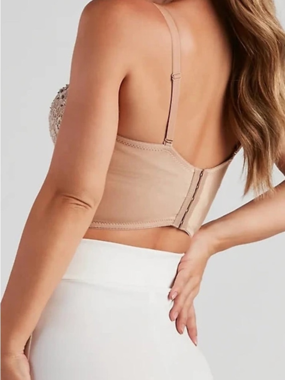 Windsor Embellished Lace Corset Bustier Crop Top Nude Blush Size S - Picture 2 of 7